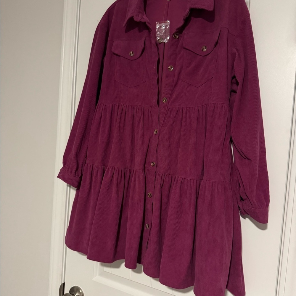 New TCEC Maroon Corduroy Shirt Dress Long Sleeves small - Picture 3 of 4